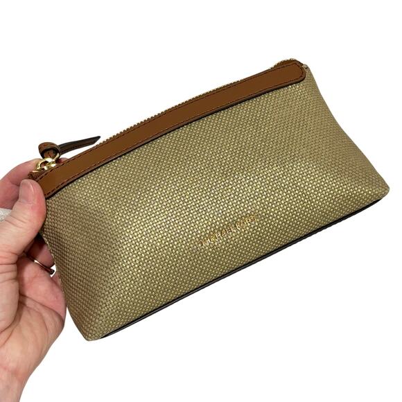 Michael Kors Talia wristlet purse wallet pale gold zipper pouch NEW canvas - Picture 2 of 10
